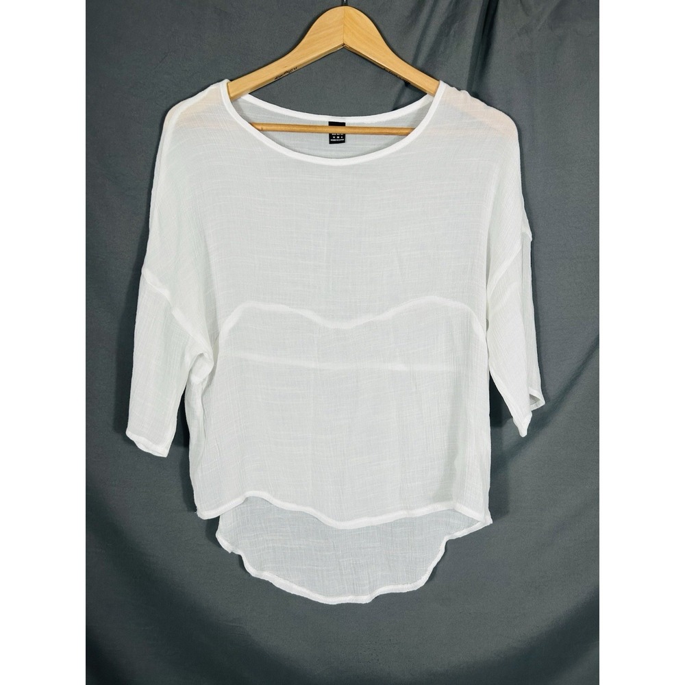 Shein Womens White Gauze Flowy Top Size M Beach Coastal Old Money Lagenlook Boat